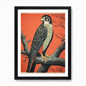 Vintage Bird Linocut Falcon 7 Art Print