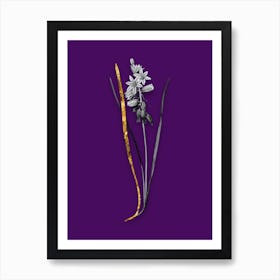 Vintage Drooping StarofBethlehem Black and White Gold Leaf Floral Art on Deep Violet n.0692 Art Print