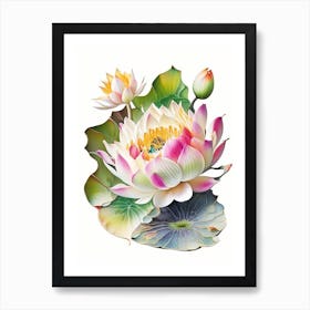 Lotus Flower In Garden Decoupage 1 Art Print
