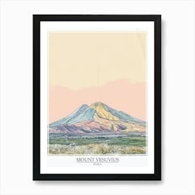 Mount Vesuvius Italy Color Line Drawing 6 Poster Art Print