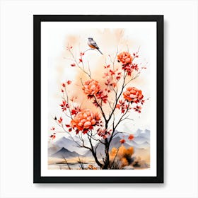 Ethereal Roost Avian Harmony In Blooming Bower Art Print