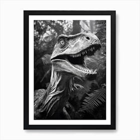 Black And White Photograph Of A Velociraptor 2 Art Print