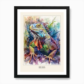 Iguana Colourful Watercolour 1 Poster Art Print