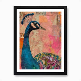 Kitsch Pink Peacock Collage Art Print