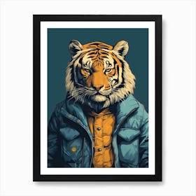 Tiger Illustrations Wearing A Denim Jacket 2 Art Print