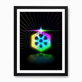 Neon Geometric Glyph in Candy Blue and Pink with Rainbow Sparkle on Black n.0070 Art Print