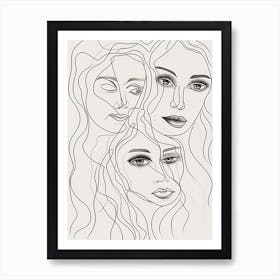 Faces In Black And White Line Art Clear 5 Art Print