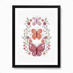 Butterflies And Flowers in pink Poster