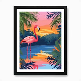 Greater Flamingo Argentina Tropical Illustration 4 Art Print