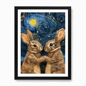 Rabbits On Starry Night Art Print