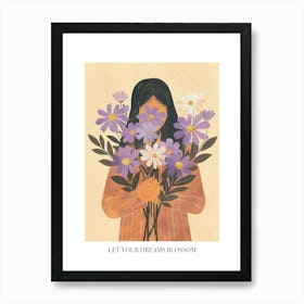 Let Your Dreams Blossom Poster Spring Girl With Purple Flowers 3 Art Print