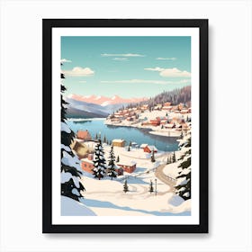 Vintage Winter Travel Illustration Big Bear Lake California 4 Art Print