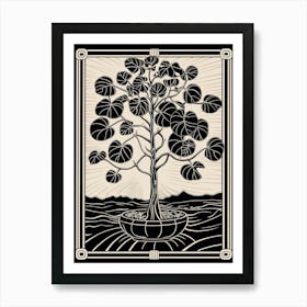 B&W Plant Illustration Rubber Plant Ficus 1 Art Print