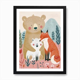 Sloth Bear And A Fox Storybook Illustration 1 Art Print