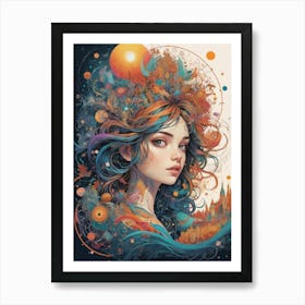 Girl With Colorful Hair 3 Art Print