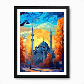 Blue Mosque Sultan Ahmed Mosque Pixel Art 10 Art Print