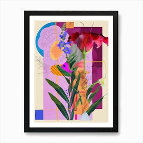 Canterbury Bells 2 Neon Flower Collage Art Print