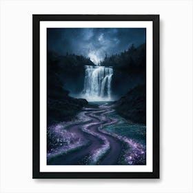 Waterfall At Night Art Print