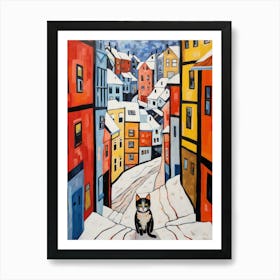 Cat In The Streets Of Bergen   Norway With Snow 1 Art Print