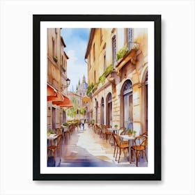 Watercolor Of A Street Cafe Art Print