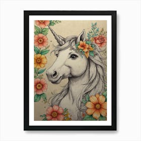 Unicorn With Flowers 1 Art Print