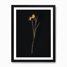 Vintage Blue Pipe Botanical in Gold on Black n.0382 Art Print