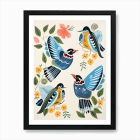 Folk Style Bird Painting Blue Jay 3 Art Print