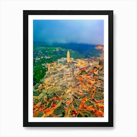 Aerial View Of Illuminated Ancient Town Of Matera, Italy Art Print