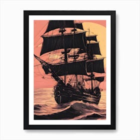 Pirate Ship At Sunset 1 Art Print