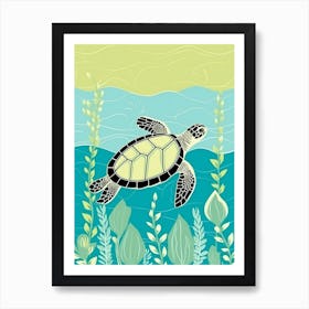 Geometric Turtle Swimming With Plants Póster