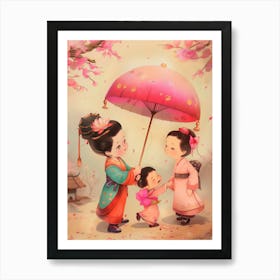 Cute Colorful Japanese Family Art Print