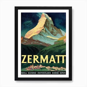 Zermatt, Mountain Peak, Switzerland Art Print