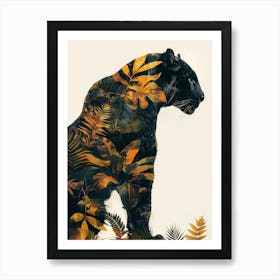 Double Exposure Realistic Black Panther With Jungle 18 Art Print