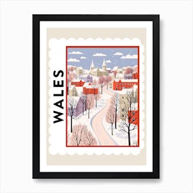 Retro Winter Stamp Poster Cardiff United Kingdom Art Print