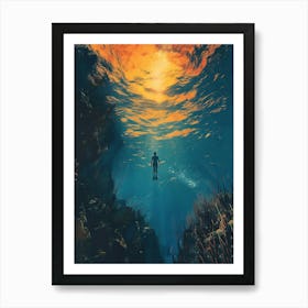 Underwater Swimming In The Ocean Art Print