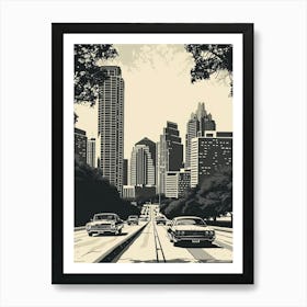 Duotone Illustration Skyline Austin Texas 3 Art Print