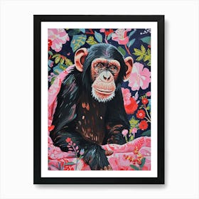 Floral Animal Painting Chimpanzee 1 Art Print