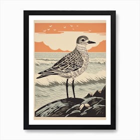 Vintage Bird Linocut Grey Plover 5 Art Print