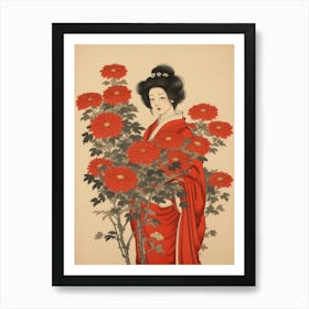 Kiku Chrysanthemum Vintage Japanese Botanical And Geisha Art Print