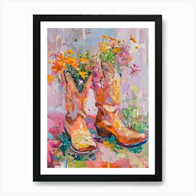 Cowboy Boots And Wildflowers Shooting Stars 2 Art Print