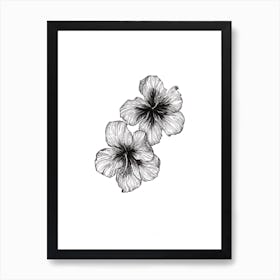 Hibiscus Blooms In Ink Art Print