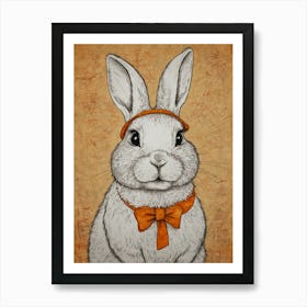 Rabbit With Orange Bow Tie 1 Art Print