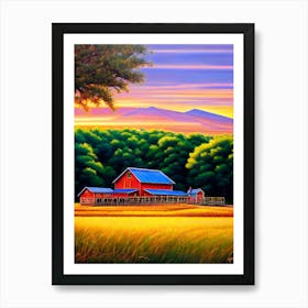 Red Barn At Sunset Art Print