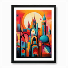 City of 1001 Nights, Abstract Vibrant Colorful Painting in Cubism Style 2 Art Print