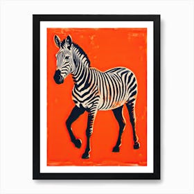 Grevy S Zebra, Woodblock Animal Drawing 3 Art Print