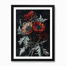 Dark Gothic Red Anemones Art Print