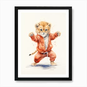 Practicing Tai Chi Watercolour Lion Art Painting 2 Art Print