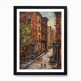 Painting Of New York With A Cat In The Style Of Renaissance, Da Vinci 4 Art Print