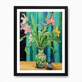 Flowers In A Vase Still Life Painting Larkspur 1 Art Print