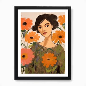 Woman With Autumnal Flowers Ranunculus Art Print